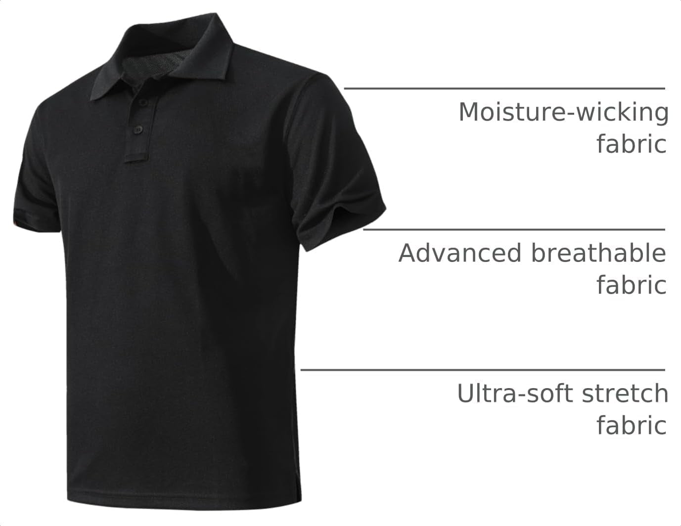 Men'S Quick-Dry Active Polo Shirts Short Sleeve Performance for Golf Tennis Daily Casual Collared T-Shirt