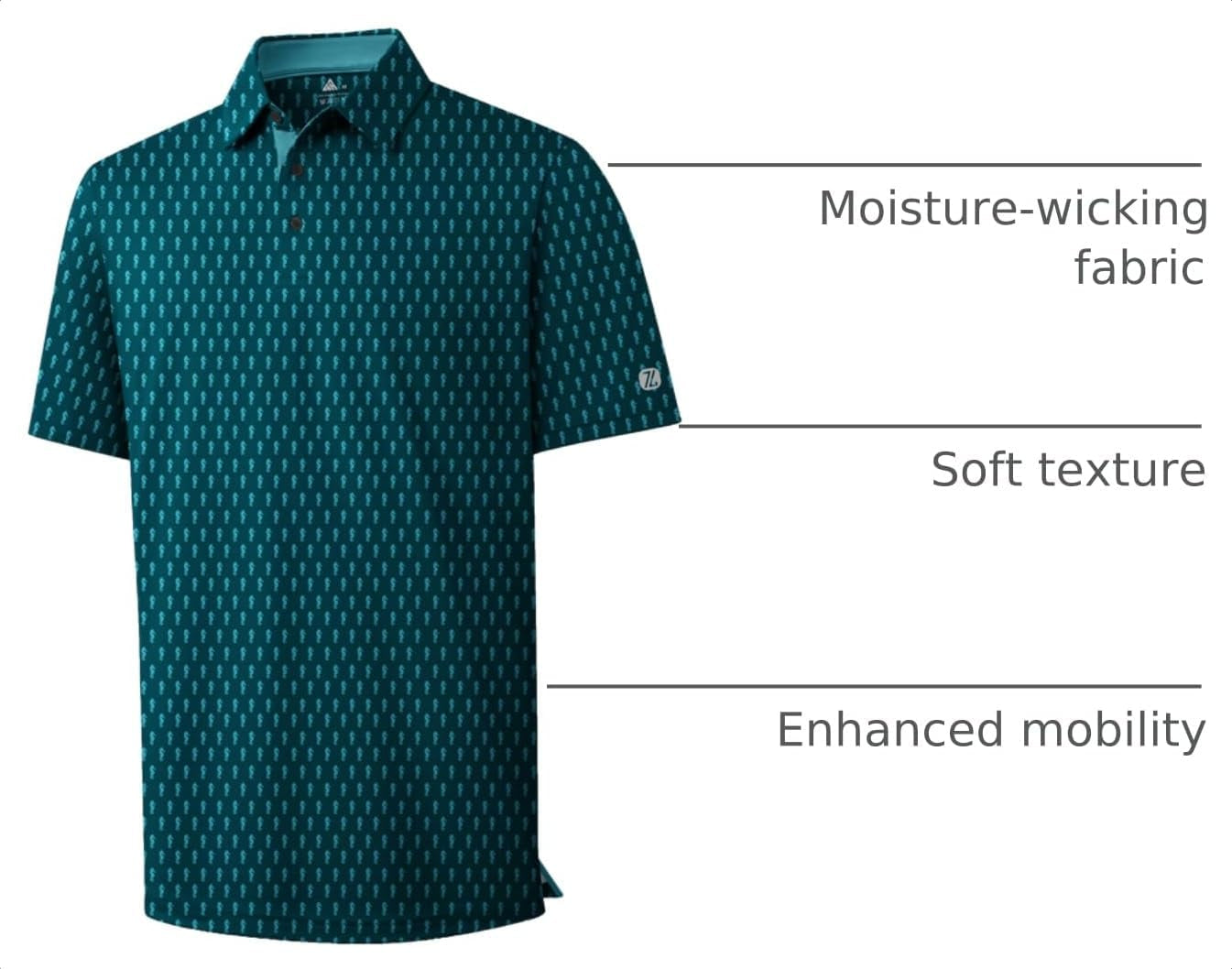 Mens Golf Shirts Short Sleeve Print Patterns Performance Moisture Wicking Polo Shirt