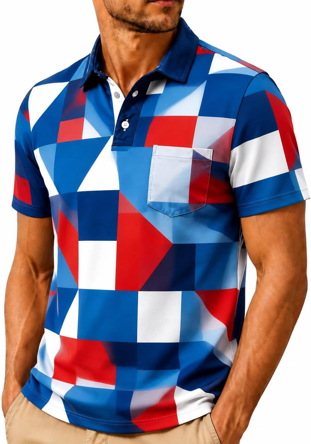 Mens Golf Polo Shirt Short Sleeve Print Patterns with Pocket | Dry Fit, Moisture Wicking, Performance, Daily Casual，Business