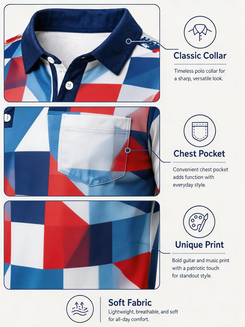 Mens Golf Polo Shirt Short Sleeve Print Patterns with Pocket | Dry Fit, Moisture Wicking, Performance, Daily Casual，Business