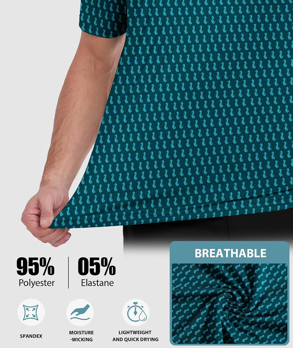 Mens Golf Shirts Short Sleeve Print Patterns Performance Moisture Wicking Polo Shirt