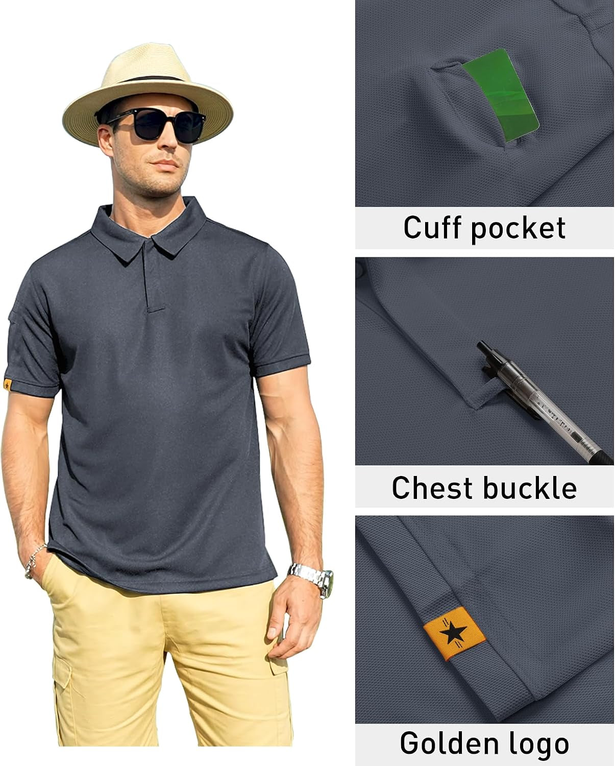 Mens Polo Shirt Short Sleeve Sports Tactical T-Shirt Athletic Golf Polos Daily Casual Stylish Collared Shirts for Men