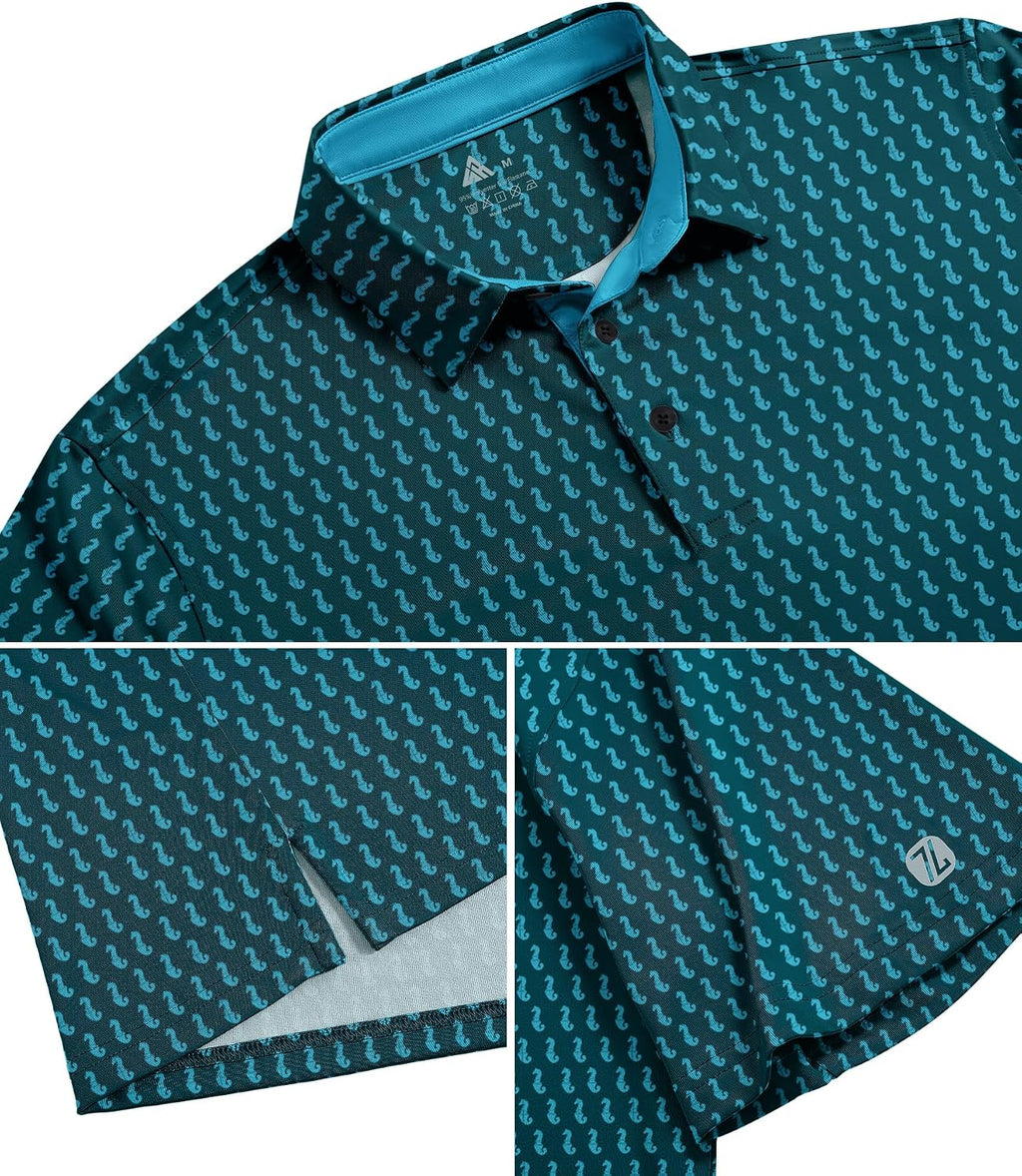 Mens Golf Shirts Short Sleeve Print Patterns Performance Moisture Wicking Polo Shirt