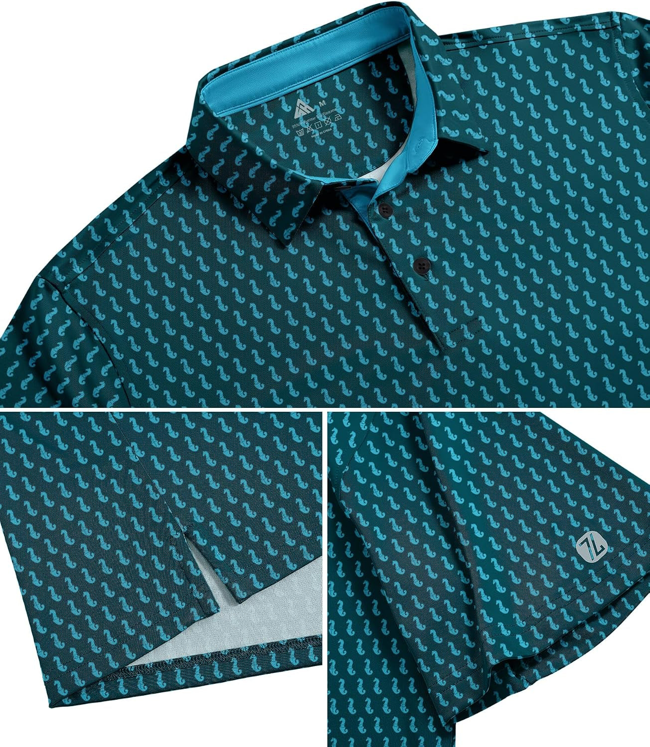 Mens Golf Shirts Short Sleeve Print Patterns Performance Moisture Wicking Polo Shirt