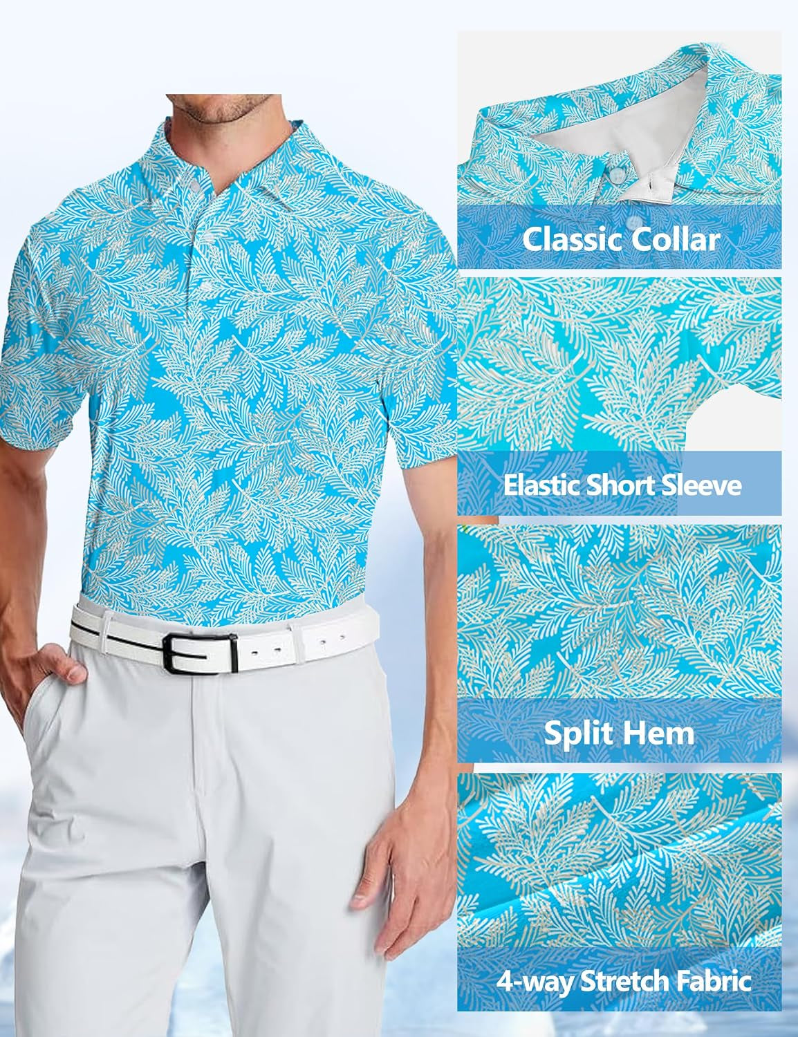 Golf Shirts for Men Printed Performance Moisture Wicking Short Sleeve Dry Fit Polo Shirts