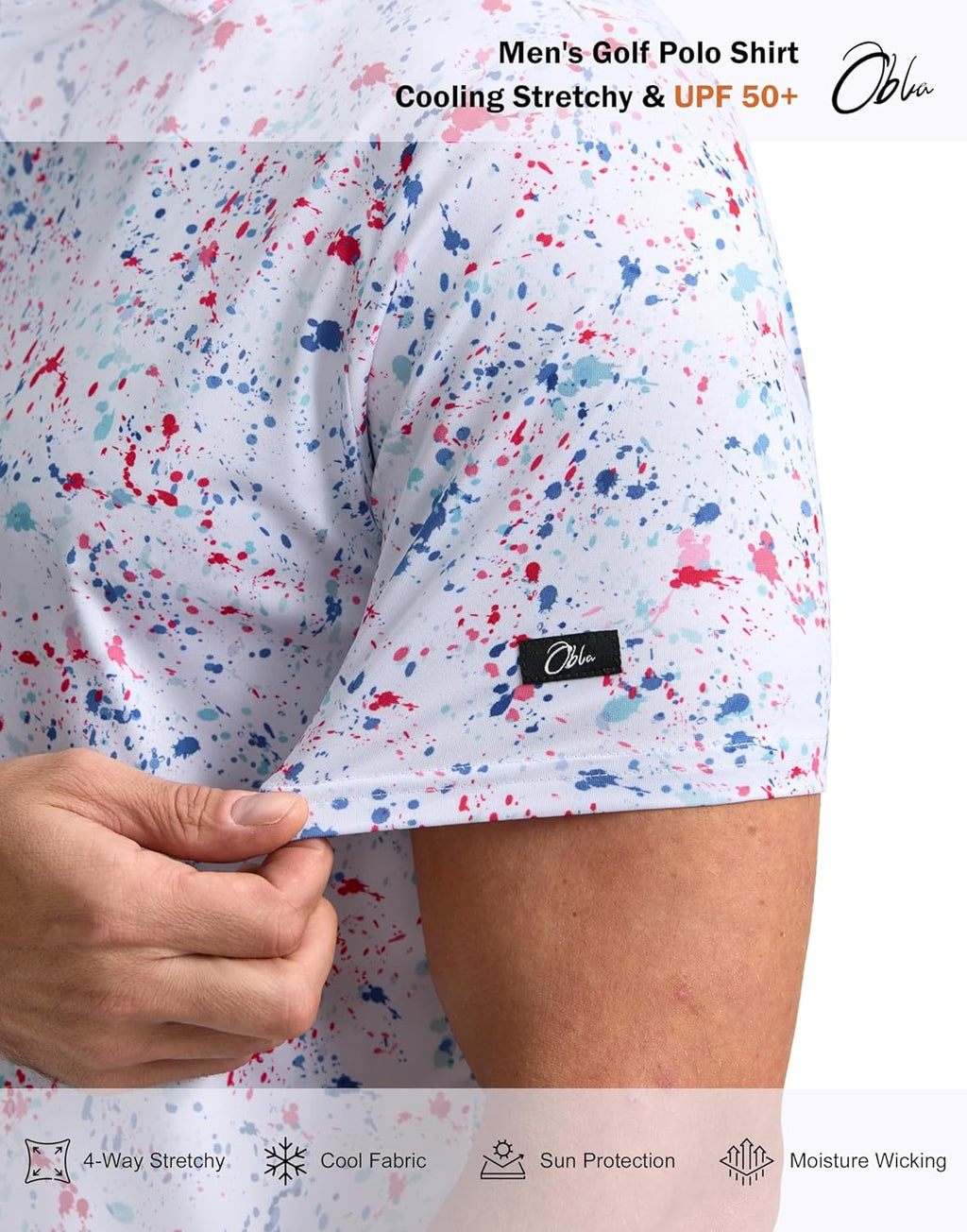 Mens Golf Polo Shirts Short Sleeve Dry Fit Performance Moisture Wicking Casual Print Collared Golf Shirts for Men