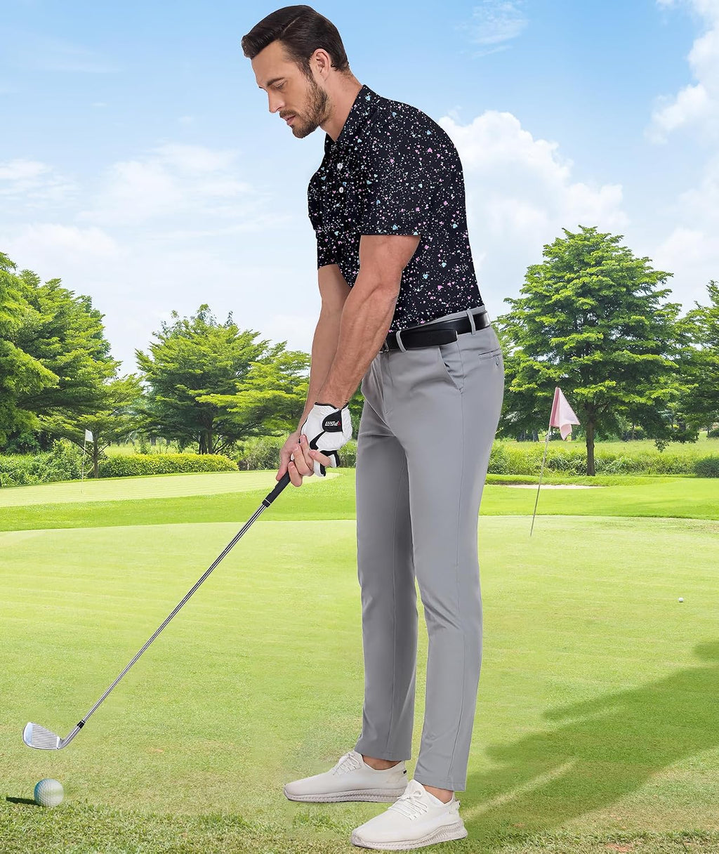 Mens Golf Shirt Short Sleeve Moisture Wicking Performance Daily Casual Print Patterns Collared Golf Polo Shirts for Men