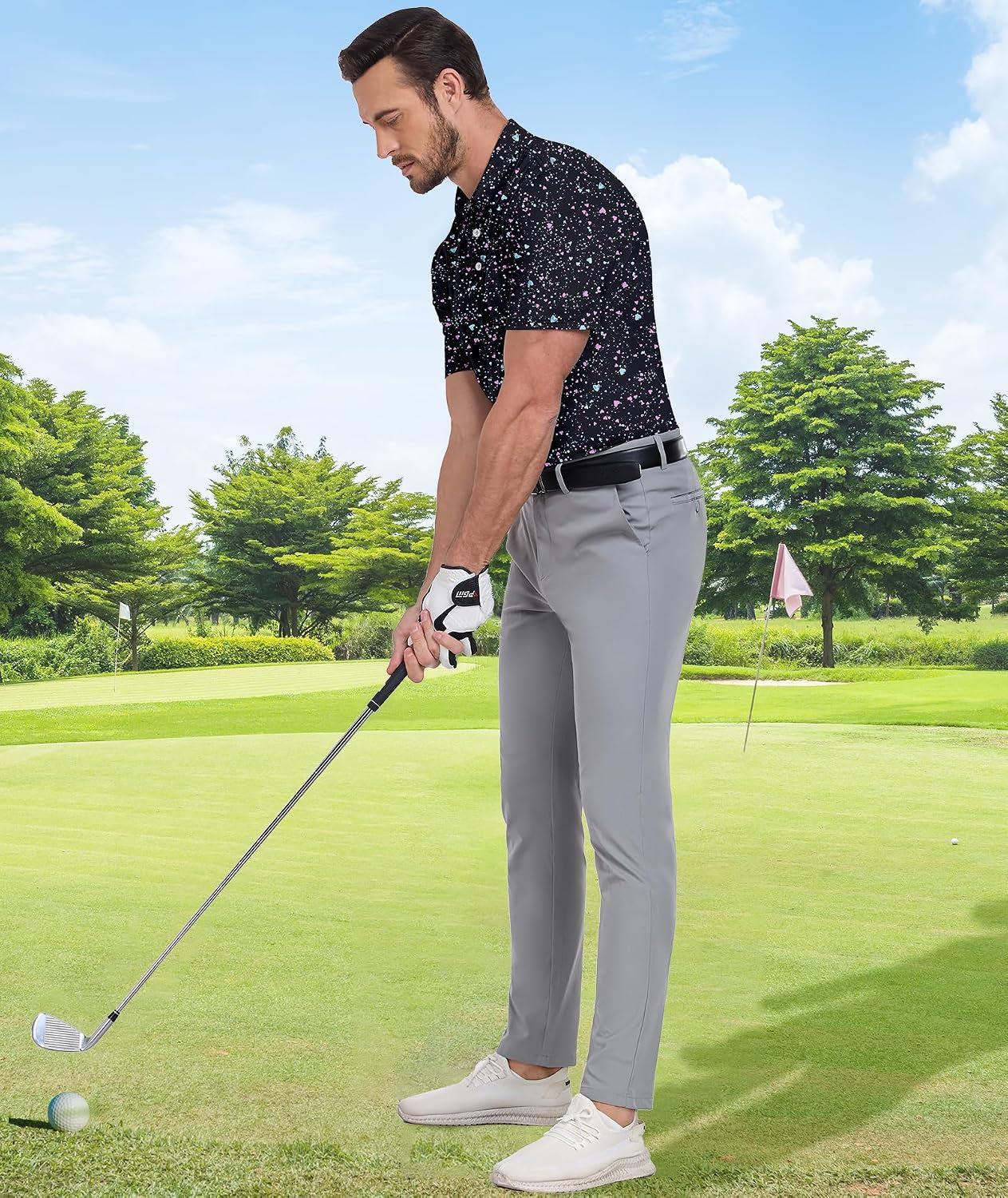 Mens Golf Shirt Short Sleeve Moisture Wicking Performance Daily Casual Print Patterns Collared Golf Polo Shirts for Men