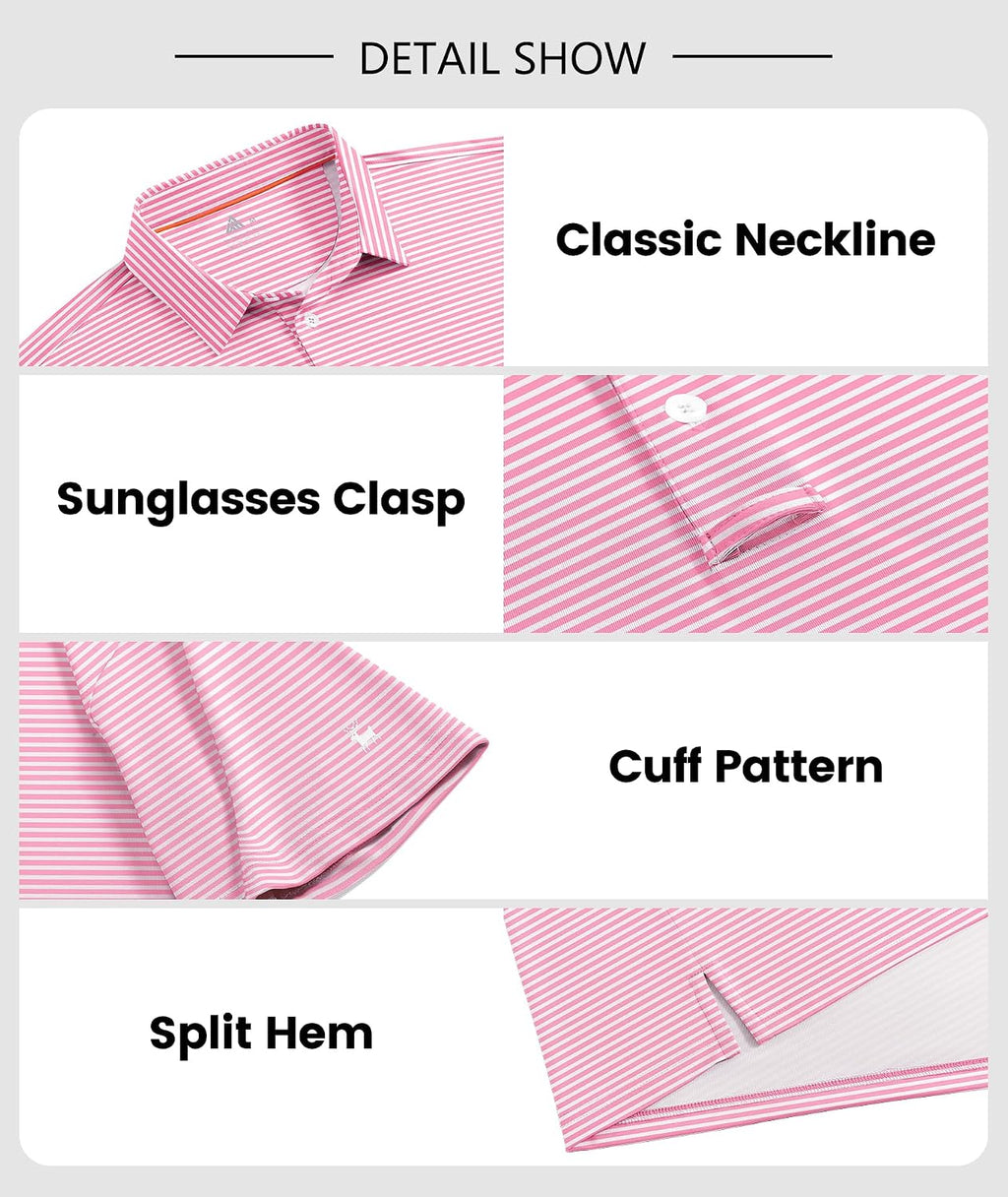 Men Golf Polo Shirts Short Sleeve Striped UPF 50+ Moisture Wicking Casual Collared Print T-Shirt for Men