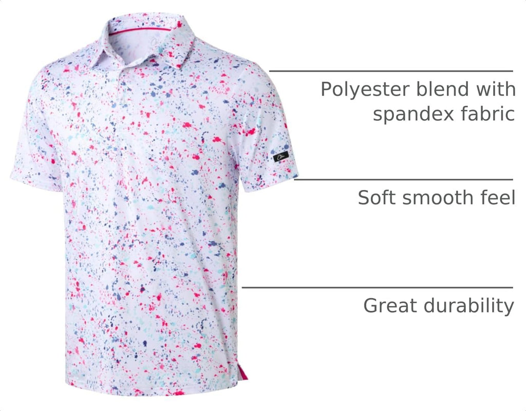 Mens Golf Polo Shirts Short Sleeve Dry Fit Performance Moisture Wicking Casual Print Collared Golf Shirts for Men