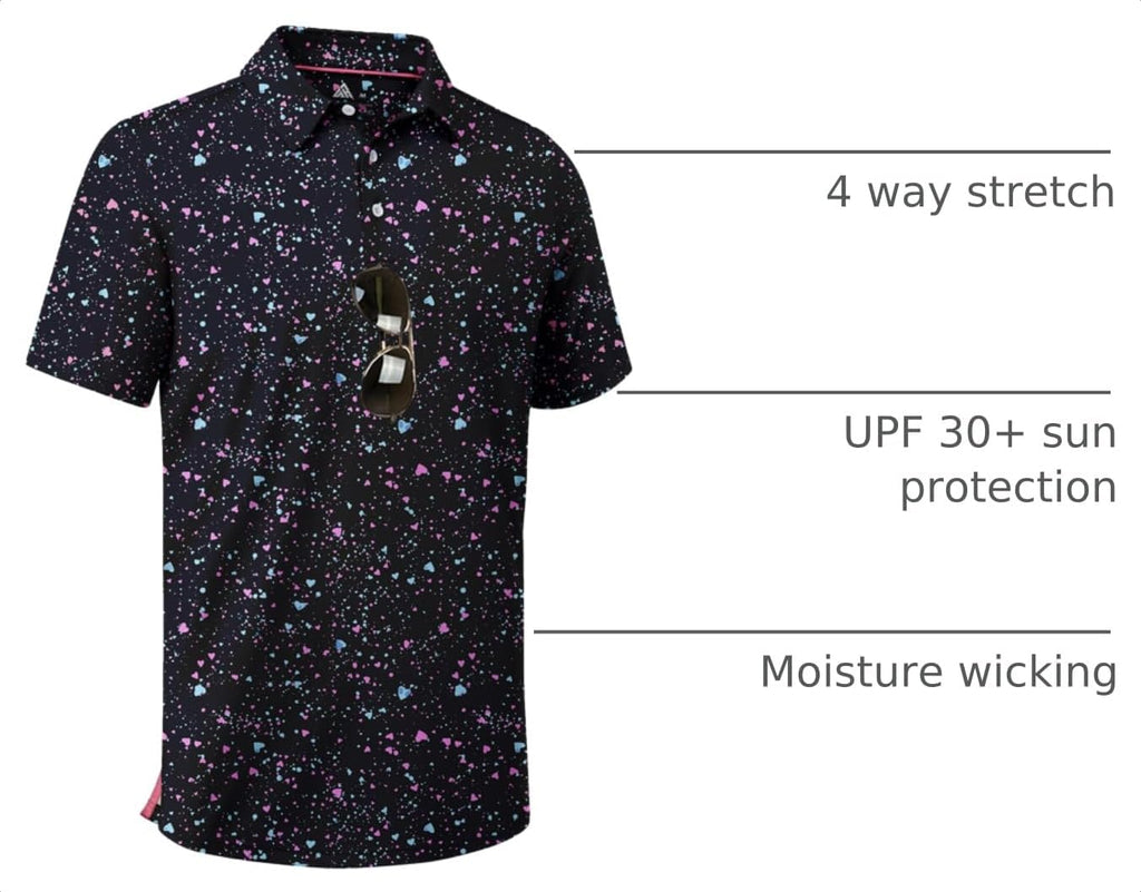 Mens Golf Shirt Short Sleeve Moisture Wicking Performance Daily Casual Print Patterns Collared Golf Polo Shirts for Men