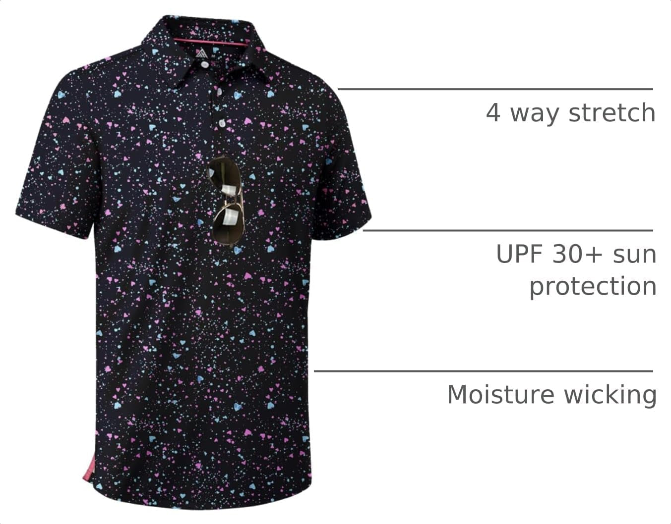 Mens Golf Shirt Short Sleeve Moisture Wicking Performance Daily Casual Print Patterns Collared Golf Polo Shirts for Men