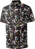 Men'S Golf Polo Shirt Short Sleeve Performance Moisture Wicking Collared Print Shirt for Golf and Casual Wear