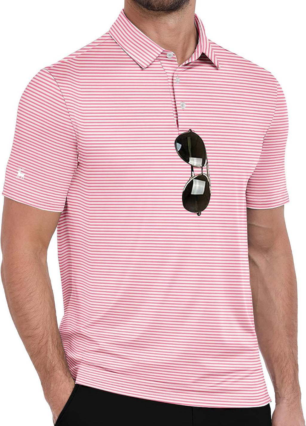 Men Golf Polo Shirts Short Sleeve Striped UPF 50+ Moisture Wicking Casual Collared Print T-Shirt for Men