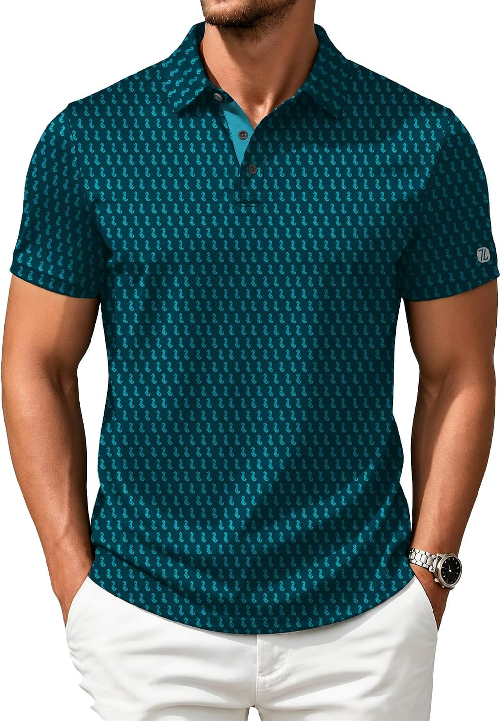 Mens Golf Shirts Short Sleeve Print Patterns Performance Moisture Wicking Polo Shirt