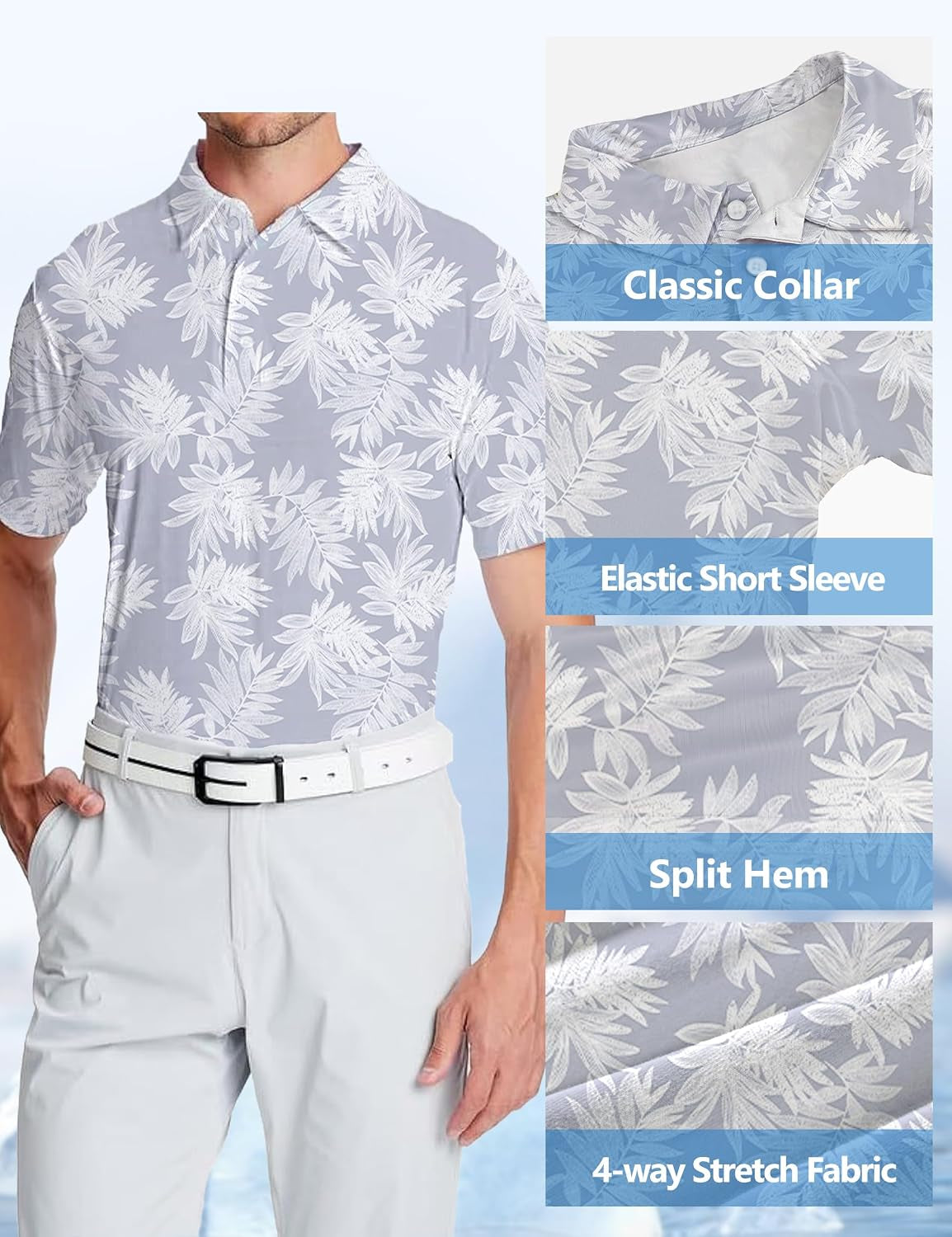 Golf Shirts for Men Printed Performance Moisture Wicking Short Sleeve Dry Fit Polo Shirts