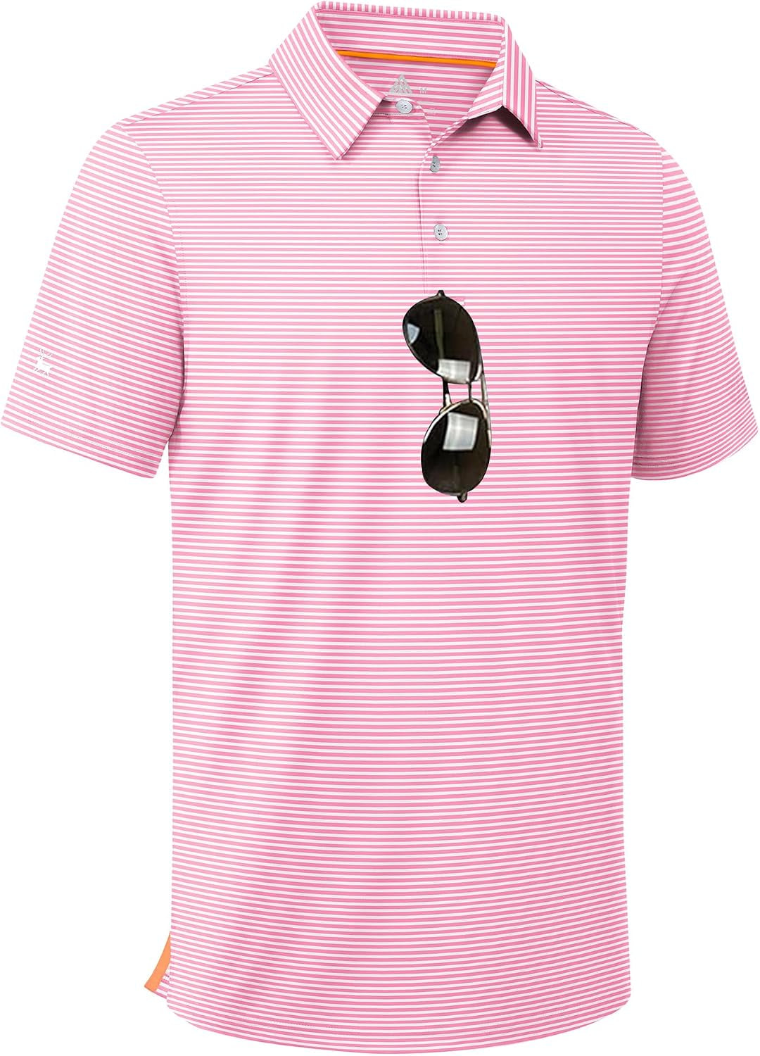 Men Golf Polo Shirts Short Sleeve Striped UPF 50+ Moisture Wicking Casual Collared Print T-Shirt for Men