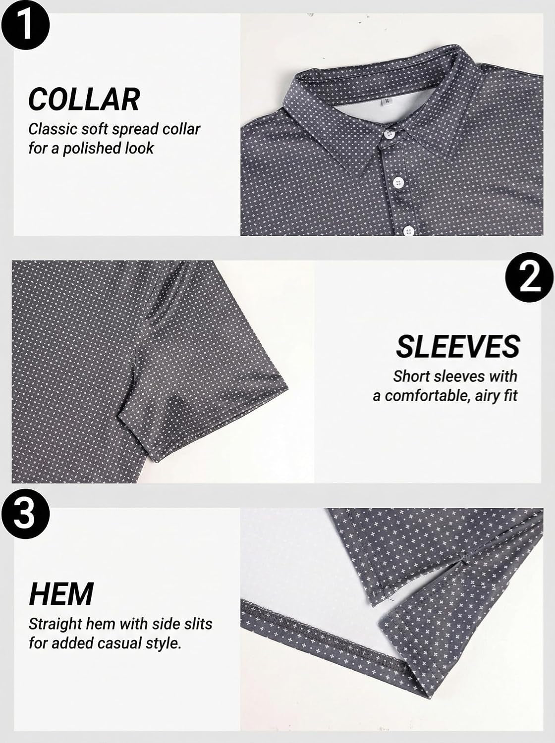 Mens Printed Golf Polo Shirt Moisture Wicking Business | Quick-Dry,Cool Feeling,4-Ways Stretch,Collared, Hem Slit,Lightweight,Short Sleeve,Casual Print Pattern,Sun Protection