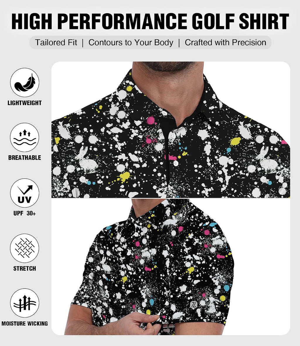 Men'S Golf Polo Shirt Short Sleeve Performance Moisture Wicking Collared Print Shirt for Golf and Casual Wear