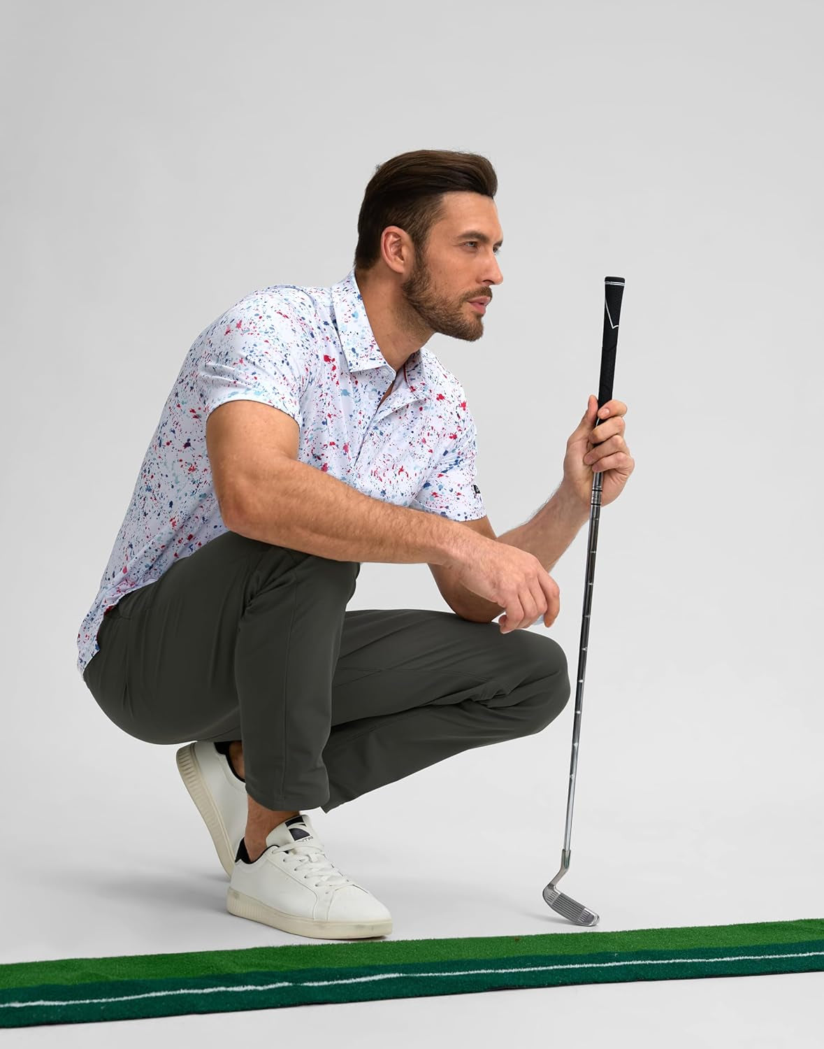 Mens Golf Polo Shirts Short Sleeve Dry Fit Performance Moisture Wicking Casual Print Collared Golf Shirts for Men
