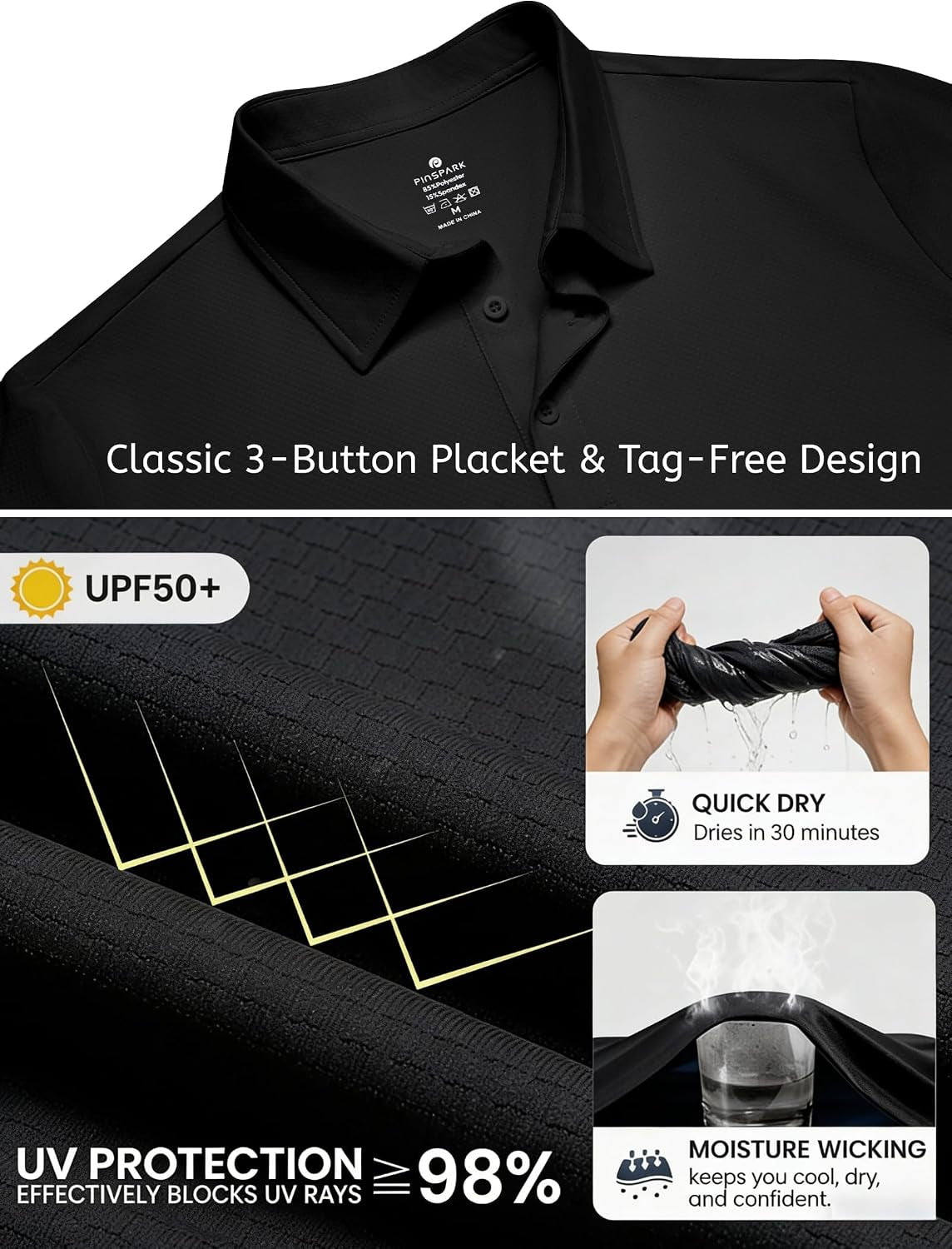 Mens Polo Shirt Performance Moisture Wicking Polo Shirts UPF 50 Golf Shirts for Men Quick Dry Casual Collared Shirt