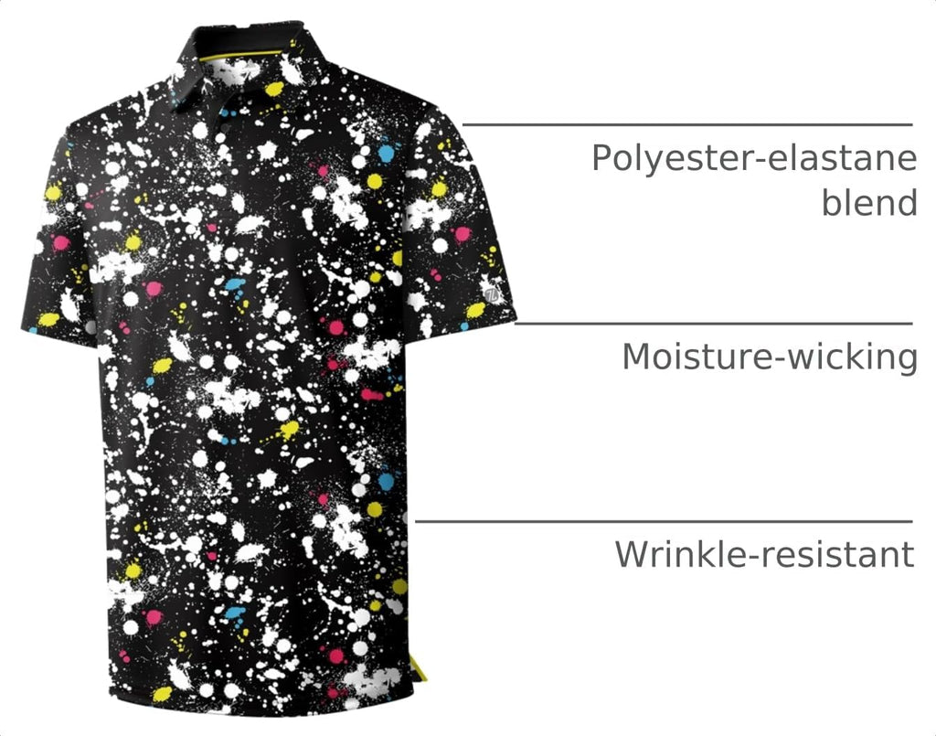 Men'S Golf Polo Shirt Short Sleeve Performance Moisture Wicking Collared Print Shirt for Golf and Casual Wear