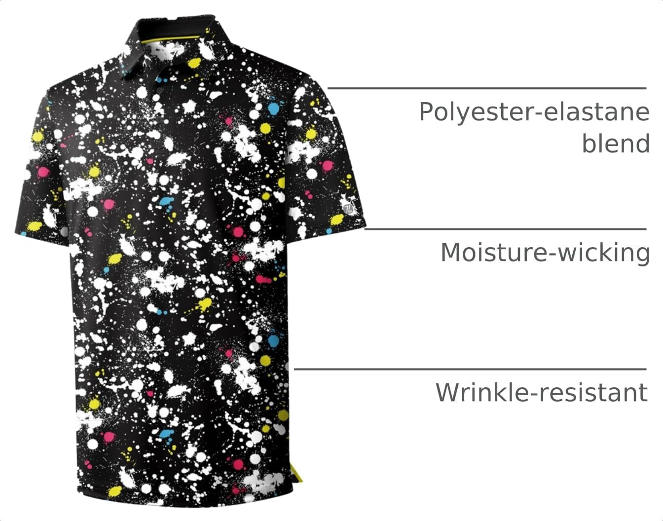 Men'S Golf Polo Shirt Short Sleeve Performance Moisture Wicking Collared Print Shirt for Golf and Casual Wear